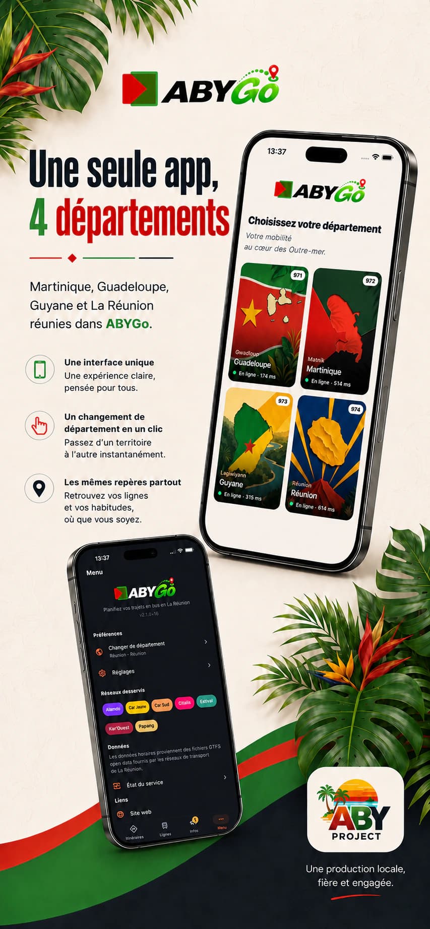 Aperçu du choix de département dans l'application ABYGo