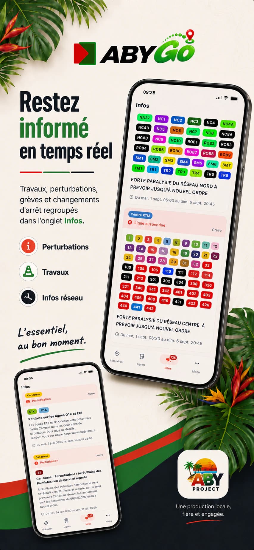 Aperçu des informations réseau dans l'application ABYGo